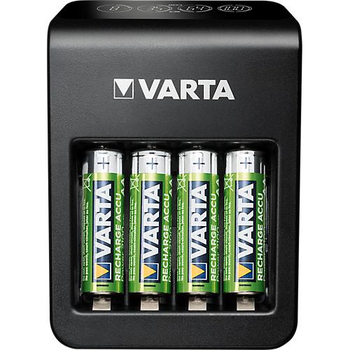 Batterieladegerät Varta LCD Plug Charger, für 4 x Mignon AA/Micro AAA/9 V NiMH-Akkus & 1 x USB, LCD-Anzeige, inkl. 4 Akkus