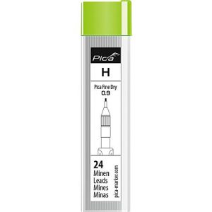 Bleistiftmine Pica Fine Dry H 7050, Minendurchmesser 0,9 mm, Härtegrad H, Schreibfarbe graphit, 24 Stück in Dose mit Drehdeckel
