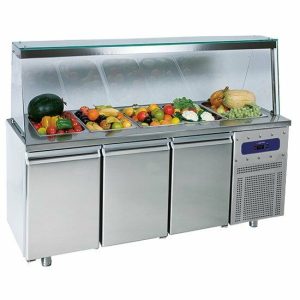 Saladette mit 3 Türen GN 1/1 und Glasstruktur, 5x GN 1/1 Saladette mit 3 Türen GN 1/1 und Glasstruktur, 5x GN 1/1