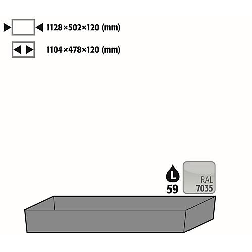 Bodenauffangwanne Standard für asecos Sicherheitsschränke der S-30 Serie, Edelstahl 1.4016, B 1128 x T 502 x H 120 mm, 59 l