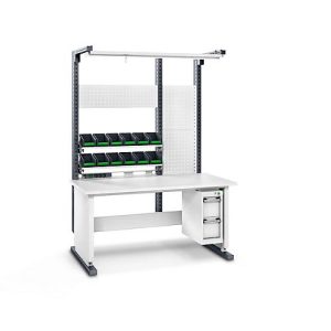 Bott Arbeitsplatzsystem Avero Komplettmodul 4, per Handkurbel höhenverstellbar, HPL beschichtete Spanplatte, bis 300 kg, lichtgrau/anthrazitgrau Bott Arbeitsplatzsystem Avero Komplettmodul 4, per Handkurbel höhenverstellbar, HPL beschichtete Spanplatte, bis 300 kg, lichtgrau/anthrazitgrau