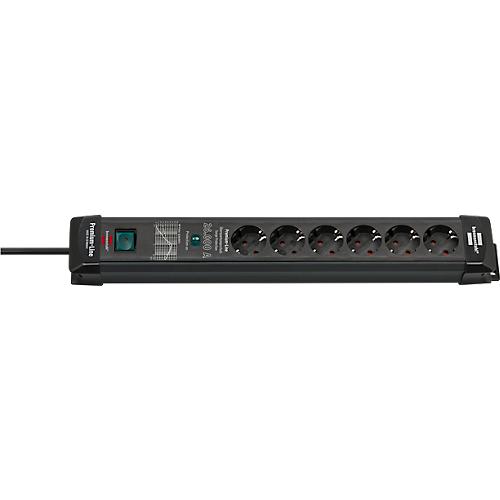 Brennenstuhl Premium-Line 6er-Steckdosenleiste, 1,8 m Kabel, 26.000A Überspannungsschutz, Sicherheitsschalter, L 515 x B 67 x T 90 mm, schwarz
