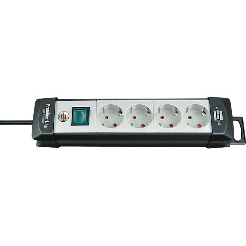Brennenstuhl Premium-Line Mehrfach-Steckdosenleiste, 4-fach, Aufhängevorrichtung, beleuchteter Sicherheitsschalter, 45°-Anordnung, lichtgrau/schwarz