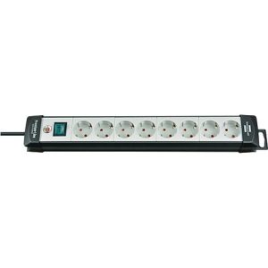Brennenstuhl Premium-Line Mehrfach-Steckdosenleiste, 8-fach, Aufhängevorrichtung, beleuchteter Sicherheitsschalter, 45°-Anordnung, lichtgrau/schwarz