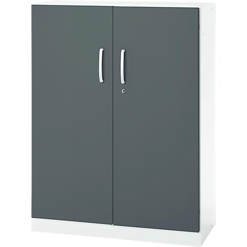 Büroschrank, 3OH, abschließbar, mit aufliegenden Türen, B 950 mm, Basaltgrau/Verkehrsweiß