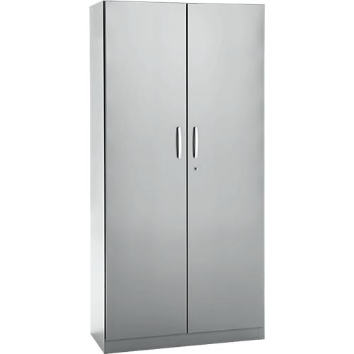 Büroschrank, 5 OH, abschließbar, mit aufliegenden Türen, B 950 mm, Weißalu
