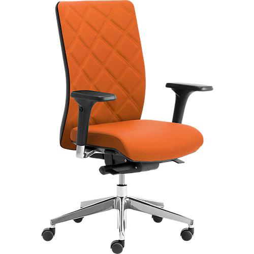 Bürostuhl WIKI, mit Armlehnen, Stoff-Rücken, Gestell Aluminium poliert, orange