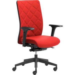 Bürostuhl WIKI, mit Armlehnen, Stoff-Rücken, Gestell Kunststoff, rot