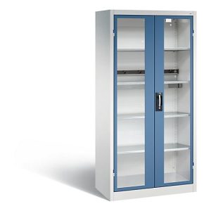 C+P Akkuladeschrank Basic mit Sichtfenster aus Acrylglas, H 1950 x B 930 x T 500 mm, Lichtgrau/Fernblau C+P Akkuladeschrank Basic mit Sichtfenster aus Acrylglas, H 1950 x B 930 x T 500 mm, Lichtgrau/Fernblau