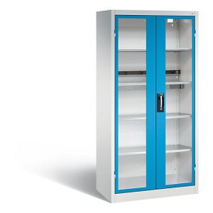 C+P Akkuladeschrank Basic mit Sichtfenster aus Acrylglas, H 1950 x B 930 x T 500 mm, Lichtgrau/Lichtblau C+P Akkuladeschrank Basic mit Sichtfenster aus Acrylglas, H 1950 x B 930 x T 500 mm, Lichtgrau/Lichtblau