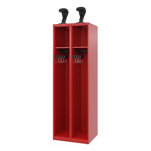 C+P Feuerwehrspind Evolo, Modell EXPERT, 2 Abteile, B 600 x T 500 x H 1850 mm, Bodengleiter, Helmhalter, feuerrot RAL 3000 C+P Feuerwehrspind Evolo, Modell EXPERT, 2 Abteile, B 600 x T 500 x H 1850 mm, Bodengleiter, Helmhalter, feuerrot RAL 3000