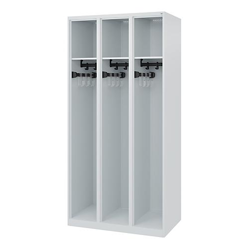 C+P Feuerwehrspind Evolo, Modell EXPERT, 3 Abteile, B 900 x T 500 x H 1850 mm, Bodengleiter, lichtgrau RAL 7035