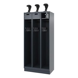 C+P Feuerwehrspind Evolo, Modell PRAKTUS, 3 Abteile, H 1950 x B 900 x T 500 mm, Sockel, anthrazitgrau RAL 7016 C+P Feuerwehrspind Evolo, Modell PRAKTUS, 3 Abteile, H 1950 x B 900 x T 500 mm, Sockel, anthrazitgrau RAL 7016