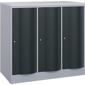 C+P Garderobenschrank Resisto, 3 Abteile, 3 Fächer, B 1148 x T 640 x H 1077 mm, Weißalu/Anthrazitgrau