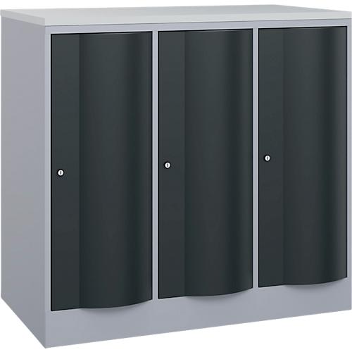 C+P Garderobenschrank Resisto, 3 Abteile, 3 Fächer, B 1148 x T 640 x H 1077 mm, Weißalu/Anthrazitgrau