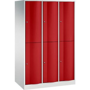 C+P Garderobenspind Resisto, 3 Abteile, 6 Fächer, B 1148 x T 640 x H 1950 mm, Lichtgrau/Rubinrot C+P Garderobenspind Resisto, 3 Abteile, 6 Fächer, B 1148 x T 640 x H 1950 mm, Lichtgrau/Rubinrot
