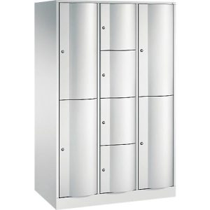 C+P Kombi-Schließfachschrank Resisto, 3 Abteile, 10 Fächer, B 1148 x T 640 x H 1950 mm,Lichtgrau