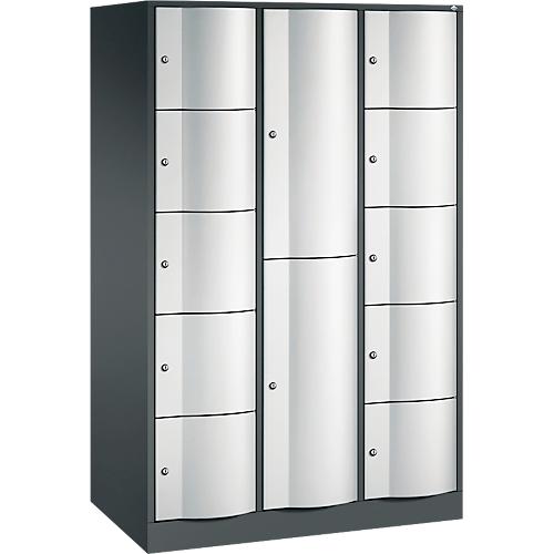 C+P Kombi-Schließfachschrank Resisto, 3 Abteile, 12 Fächer, B 1148 x T 640 x H 1950 mm, Anthrazitgrau/Lichtgrau