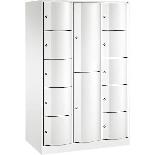 C+P Kombi-Schließfachschrank Resisto, 3 Abteile, 12 Fächer, B 1148 x T 640 x H 1950 mm, Verkehrsweiß