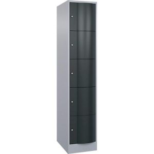 C+P Schließfachschrank Resisto, 1 Abteil, 5 Fächer, B 396 x T 640 x H 1950 mm, Weißalu/Anthrazitgrau C+P Schließfachschrank Resisto, 1 Abteil, 5 Fächer, B 396 x T 640 x H 1950 mm, Weißalu/Anthrazitgrau