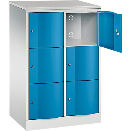 C+P Schließfachschrank Resisto, 2 Abteile, 6 Fächer, B 772 x T 540 x H 1255 mm, Lichtgrau/Enzianblau