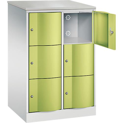 C+P Schließfachschrank Resisto, 2 Abteile, 6 Fächer, B 772 x T 640 x H 1255 mm, Lichtgrau/Clowngrün