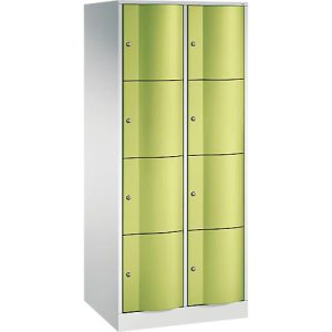 C+P Schließfachschrank Resisto, 2 Abteile, 8 Fächer, B 772 x T 640 x H 1950 mm, Lichtgrau/Lichtblau