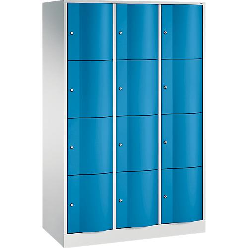 C+P Schließfachschrank Resisto, 3 Abteile, 12 Fächer, B 1148 x T 540 x H 1950 mm, Lichtgrau/Clowngrün