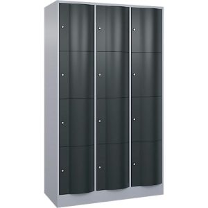 C+P Schließfachschrank Resisto, 3 Abteile, 12 Fächer, B 1148 x T 540 x H 1950 mm, Weißalu/Anthrazitgrau C+P Schließfachschrank Resisto, 3 Abteile, 12 Fächer, B 1148 x T 540 x H 1950 mm, Weißalu/Anthrazitgrau
