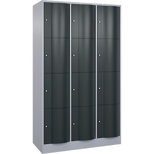 C+P Schließfachschrank Resisto, 3 Abteile, 12 Fächer, B 1148 x T 540 x H 1950 mm, Weißalu/Anthrazitgrau
