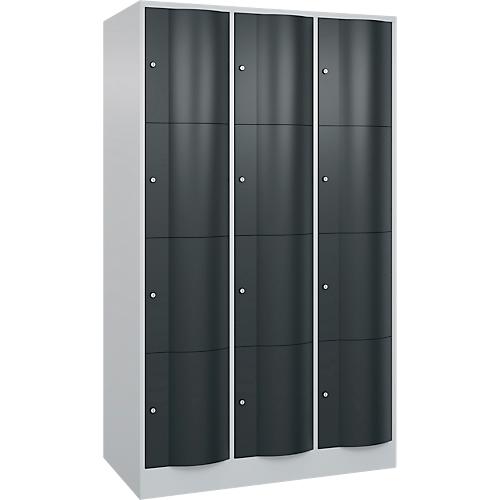 C+P Schließfachschrank Resisto, 3 Abteile, 12 Fächer, B 1148 x T 640 x H 1950 mm, Lichtgrau/Anthrazitgrau