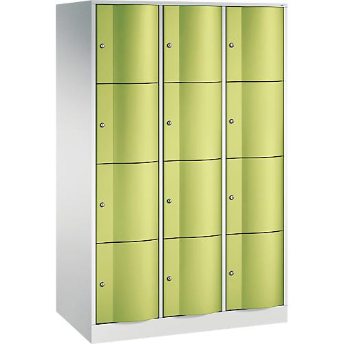 C+P Schließfachschrank Resisto, 3 Abteile, 12 Fächer, B 1148 x T 640 x H 1950 mm, Lichtgrau
