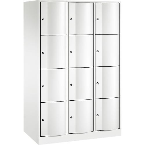 C+P Schließfachschrank Resisto, 3 Abteile, 12 Fächer, B 1148 x T 640 x H 1950 mm, Verkehrsweiß