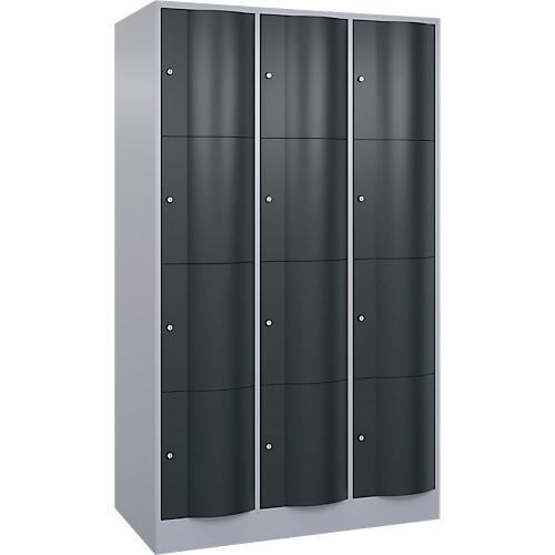 C+P Schließfachschrank Resisto, 3 Abteile, 12 Fächer, B 1148 x T 640 x H 1950 mm, Weißalu/Anthrazitgrau
