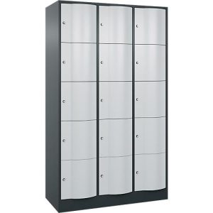 C+P Schließfachschrank Resisto, 3 Abteile, 15 Fächer, B 1148 x T 540 x H 1950 mm, Anthrazitgrau/Lichtgrau C+P Schließfachschrank Resisto, 3 Abteile, 15 Fächer, B 1148 x T 540 x H 1950 mm, Anthrazitgrau/Lichtgrau