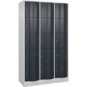 C+P Schließfachschrank Resisto, 3 Abteile, 15 Fächer, B 1148 x T 540 x H 1950 mm, Lichtgrau/Anthrazitgrau C+P Schließfachschrank Resisto, 3 Abteile, 15 Fächer, B 1148 x T 540 x H 1950 mm, Lichtgrau/Anthrazitgrau