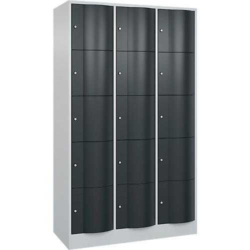 C+P Schließfachschrank Resisto, 3 Abteile, 15 Fächer, B 1148 x T 540 x H 1950 mm, Lichtgrau/Anthrazitgrau