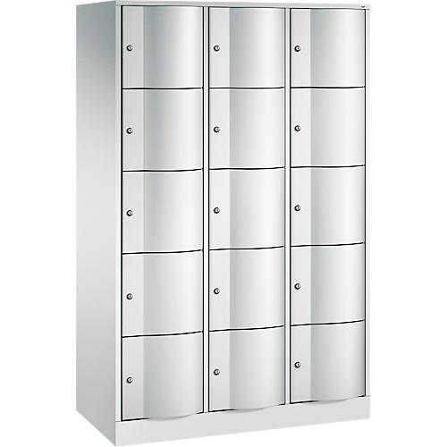 C+P Schließfachschrank Resisto, 3 Abteile, 15 Fächer, B 1148 x T 540 x H 1950 mm, Lichtgrau/Clowngrün