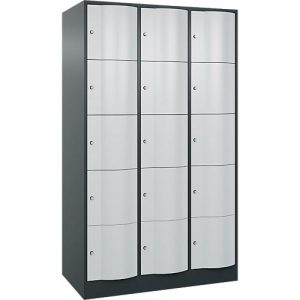 C+P Schließfachschrank Resisto, 3 Abteile, 15 Fächer, B 1148 x T 640 x H 1950 mm, Anthrazitgrau/Lichtgrau C+P Schließfachschrank Resisto, 3 Abteile, 15 Fächer, B 1148 x T 640 x H 1950 mm, Anthrazitgrau/Lichtgrau