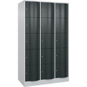 C+P Schließfachschrank Resisto, 3 Abteile, 15 Fächer, B 1148 x T 640 x H 1950 mm, Lichtgrau/Anthrazitgrau C+P Schließfachschrank Resisto, 3 Abteile, 15 Fächer, B 1148 x T 640 x H 1950 mm, Lichtgrau/Anthrazitgrau