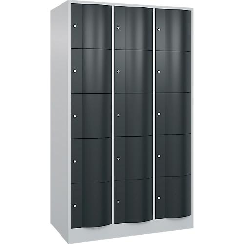 C+P Schließfachschrank Resisto, 3 Abteile, 15 Fächer, B 1148 x T 640 x H 1950 mm, Lichtgrau/Anthrazitgrau