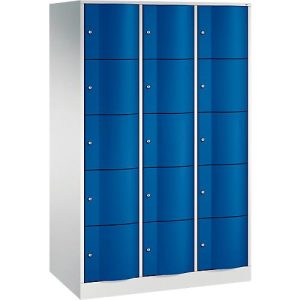 C+P Schließfachschrank Resisto, 3 Abteile, 15 Fächer, B 1148 x T 640 x H 1950 mm, Lichtgrau/Rubinrot C+P Schließfachschrank Resisto, 3 Abteile, 15 Fächer, B 1148 x T 640 x H 1950 mm, Lichtgrau/Rubinrot