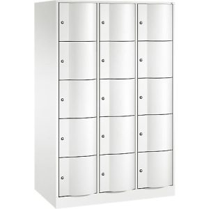C+P Schließfachschrank Resisto, 3 Abteile, 15 Fächer, B 1148 x T 640 x H 1950 mm, Verkehrsweiß C+P Schließfachschrank Resisto, 3 Abteile, 15 Fächer, B 1148 x T 640 x H 1950 mm, Verkehrsweiß