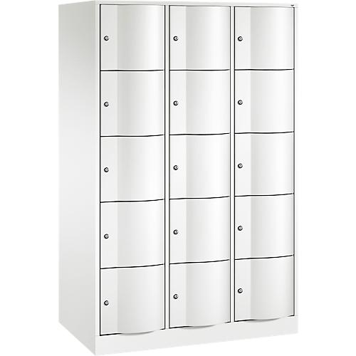 C+P Schließfachschrank Resisto, 3 Abteile, 15 Fächer, B 1148 x T 640 x H 1950 mm, Verkehrsweiß