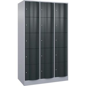 C+P Schließfachschrank Resisto, 3 Abteile, 15 Fächer, B 1148 x T 640 x H 1950 mm, Weißalu/Anthrazitgrau C+P Schließfachschrank Resisto, 3 Abteile, 15 Fächer, B 1148 x T 640 x H 1950 mm, Weißalu/Anthrazitgrau