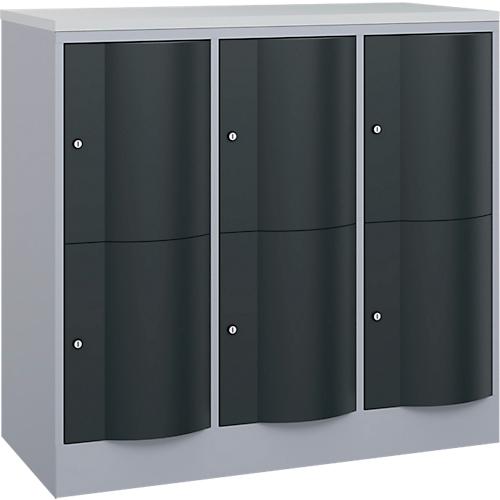 C+P Schließfachschrank Resisto, 3 Abteile, 6 Fächer, B 1148 x T 540 x H 1077 mm, Weißalu/Anthrazitgrau