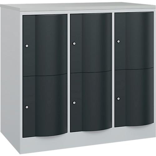 C+P Schließfachschrank Resisto, 3 Abteile, 6 Fächer, B 1148 x T 640 x H 1077 mm, Lichtgrau/Anthrazitgrau