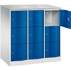 C+P Schließfachschrank Resisto, 3 Abteile, 9 Fächer, B 1148 x T 640 x H 1255 mm, Lichtgrau/Enzianblau C+P Schließfachschrank Resisto, 3 Abteile, 9 Fächer, B 1148 x T 640 x H 1255 mm, Lichtgrau/Enzianblau