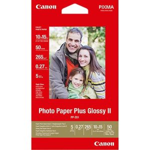 Canon Fotopapier Plus Glossy II PP-201, 265 g/m², 50 Blatt, 10 x 15 cm Canon Fotopapier Plus Glossy II PP-201, 265 g/m², 50 Blatt, 10 x 15 cm