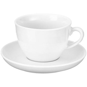 Cappuccinotassen-Set BISTRO, 6 Tassen & Unterassen, jeweils 0,3 l, H 71 mm, Porzellan, weiß Cappuccinotassen-Set BISTRO, 6 Tassen & Unterassen, jeweils 0,3 l, H 71 mm, Porzellan, weiß